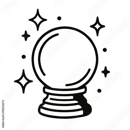 Magic Crystal Ball Vector Icon with Sparkling Stars - Mystical Fortune Teller Illustration for Esoteric Astrology and Spiritual Branding