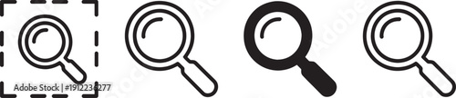 Magnifying glass in different styles and sizes search symbols black and white