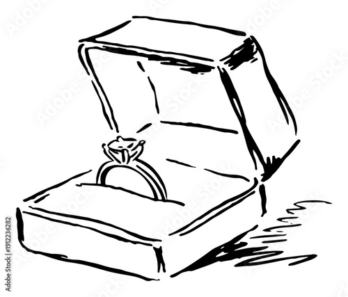 Hand drawn engagement ring in open jewelry box sketch proposal vector illustration