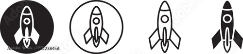 Rocket in different colors and styles rocket launch space black and white line filled circular startup