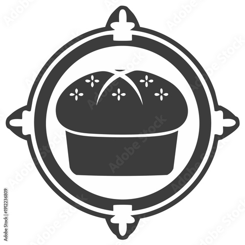 Traditional Sweet Bread or Holiday Cake in an Ornate Circular Emblem Icon