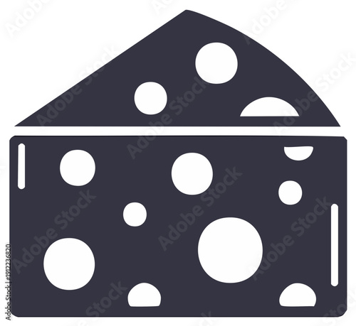 Dark cheese wedge illustration with holes, simple icon