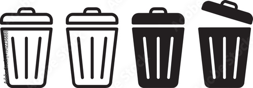 Trash can in different styles trash can garbage can waste bin recycling black and white line filled different styles