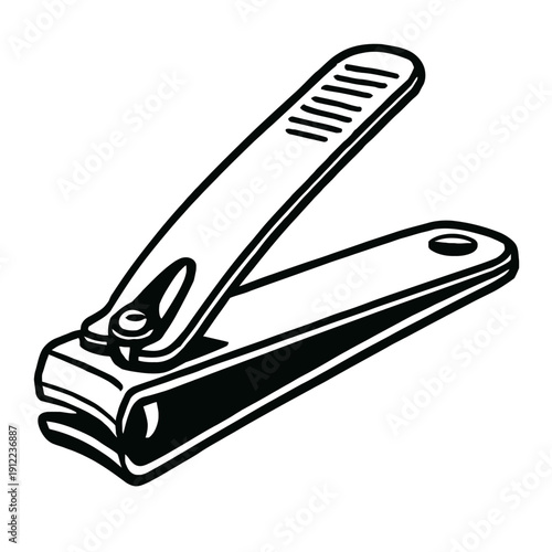 Nail Clipper Vector Icon - Professional Manicure and Pedicure Tool Illustration - Classic Metal Nail Cutter Symbol for Personal Grooming, Hygiene, and Beauty Care - Isolated Minimalist Line Art.