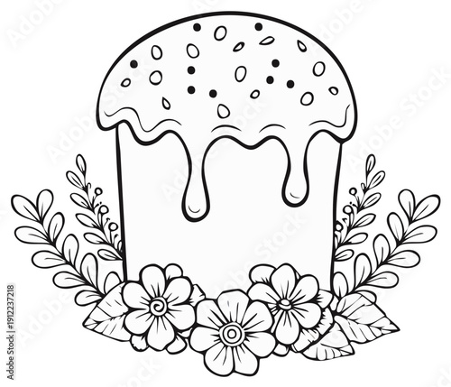 Outline of traditional dessert decorated with flowers and leaves