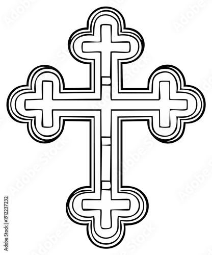 Outline of a Christian Orthodox Cross Symbol on White