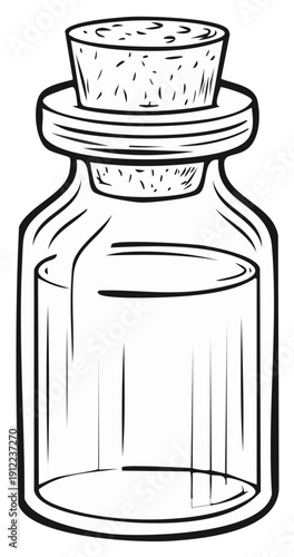 Antique Glass Bottle with Cork Stopper Filled with Liquid - Hand Drawn Illustration