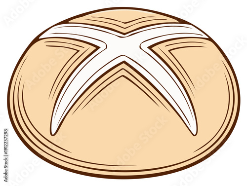 Vector illustration of a round loaf of artisan bread with a cross score on the crust