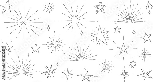 Doodle line sparkle, burst lines, and sparkle star icon vector illustration. Perfect for design, decoration, and creative projects with various shapes