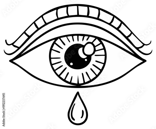 Tearful Eye Illustration: Outline depiction of a crying eye with a single tear flowing.