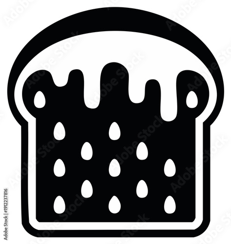 Stylized graphic design of sweet bread slice with dripping icing and sprinkle topping dessert food