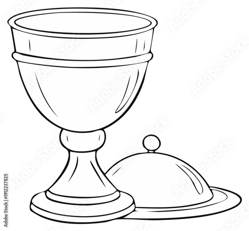 Ornate Chalice Goblet and Cloche Serving Dish Line Art Outline Drawing