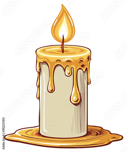 Burning Candle with Dripping Wax Elegant Vector Illustration