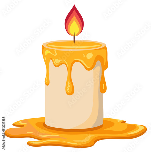 Melting Candle with Dripping Wax and Bright Flame Illustration