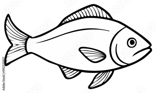 Underwater creature fish outline illustration minimalist black and white line art vector