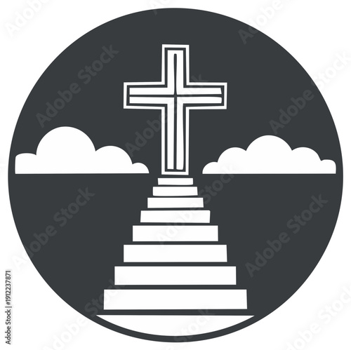 Cross, Staircase, and Clouds Illustration