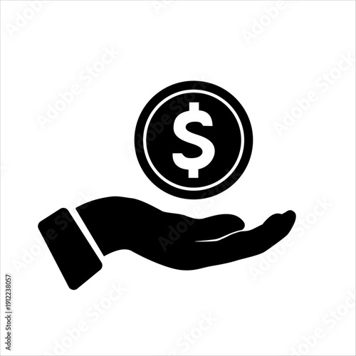 Cash back icon. Hand hold coin. Save money sign. Cash, earning money, loan, dollar, saving, budget, revenue symbol. Hands holding dollar coin flat style - vector illustration.
