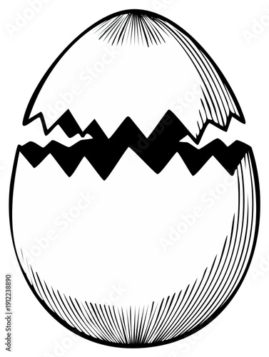 Hand drawn illustration of a cracked Easter egg with hatching lines