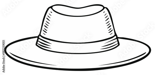 Elegant Fedora Hat Illustration, Vintage Style Headwear with Band, Classic Design, Isolated