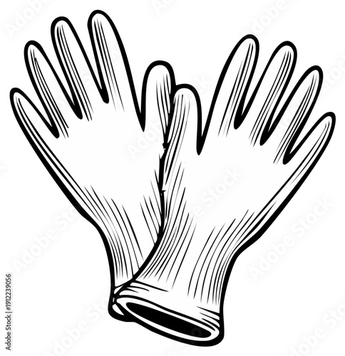 Simple Line Drawing of Two Latex Gloves Crossed Over Each Other for Protection