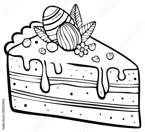 Slice of decorated cake with Easter egg topping