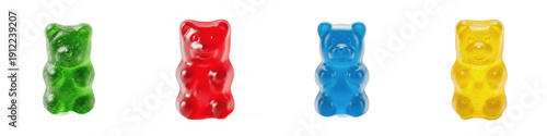 Colorful Gummy Bear Collection, Vibrant Fruity Candy Set, Premium Chewy Confectionery Isolated on White Background PNG