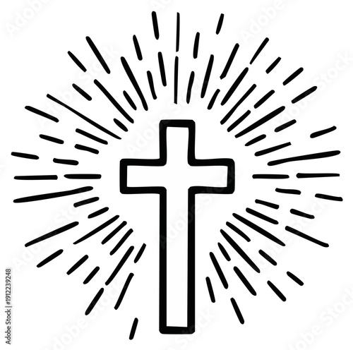 Divine Christian cross with radiating light rays symbolizing faith and spiritual hope