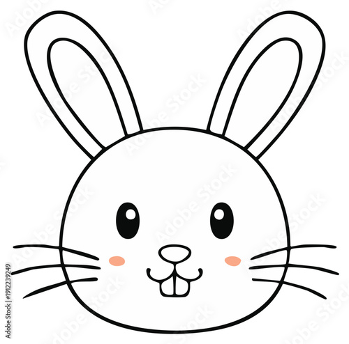 Cartoon outline of a bunny rabbit face with whiskers and rosy cheeks, illustration on white