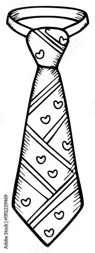 Hand Drawn Sketch of a Striped Necktie with Heart Pattern
