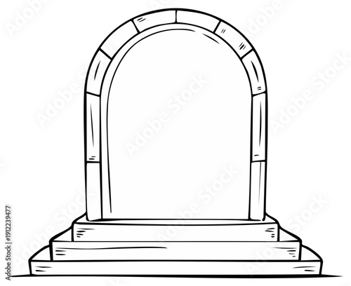 Stone Archway with Steps Hand Drawn Outline Cartoon Illustration