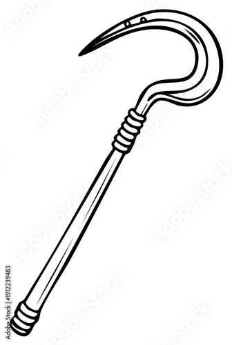 Crook Staff of Egyptian Pharaoh in Black and White Style. Symbol of Power and Authority in Ancient Egypt