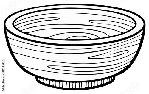 Simple black and white line drawing of a wooden bowl with concentric circles inside