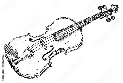 Artistic hand drawn sketch of a classic violin musical instrument