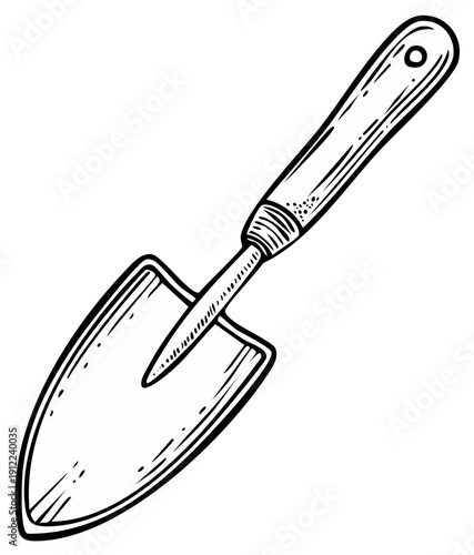 Hand Drawn Garden Trowel Illustration Rustic Agricultural Tool for Planting and Digging