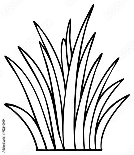 Stylized illustration of green grass blades reaching upwards in a simple line art design.