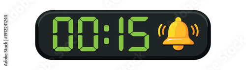 microwave style digital display with timer digits and small bell icon kitchen timer alert . colored flat icon vector illustration