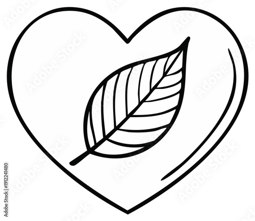Minimalist heart with a leaf, representing nature, wellness, and healthy living concepts.