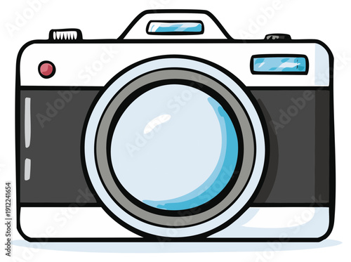 Cartoon Camera Illustration, Photography Equipment in White and Gray, Vector Art for Creative Projects
