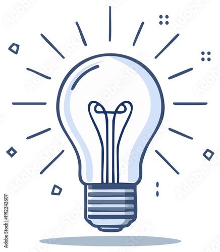 Bright lightbulb radiating light representing inspiration and creative ideas