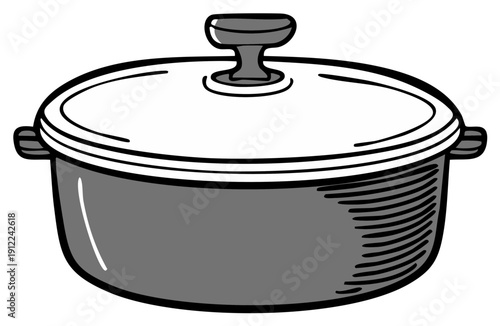Illustration of a classic kitchen pot with lid cooking utensil for preparing meals