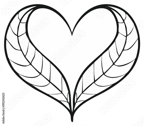 Stylized Heart Shape Formed by Two Detailed Leaf Silhouettes