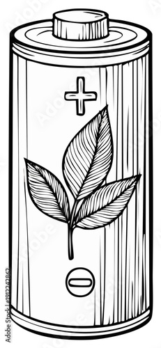 Single AA battery with green leaf symbol representing eco friendly power