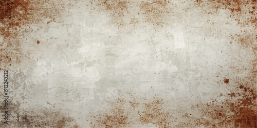 Worn vintage parchment pattern featuring a heavily stained grunge metal texture with rusty brown aged paper accents on a rough antique wall background
