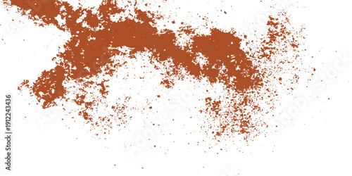 An abstract brown grunge background featuring a textured pattern of coffee powder and rusty metal paint splashes for a dirty old wall design