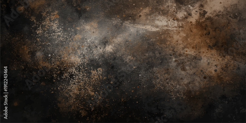 A dark and grungy vintage metal surface features a dirty brown rust pattern on an old aged texture, creating a weathered material backdrop for antique design and industrial wall art