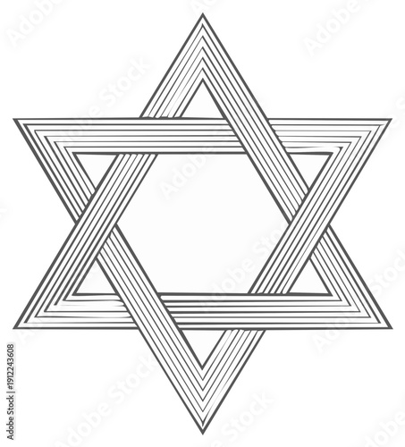 Star of David Geometric Line Drawing Minimalist Style Symbol Graphic Illustration