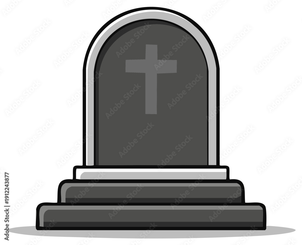 Fototapeta premium Simple Stone Gravestone with Christian Cross Symbol, Funeral Monument, Cemetery Marker