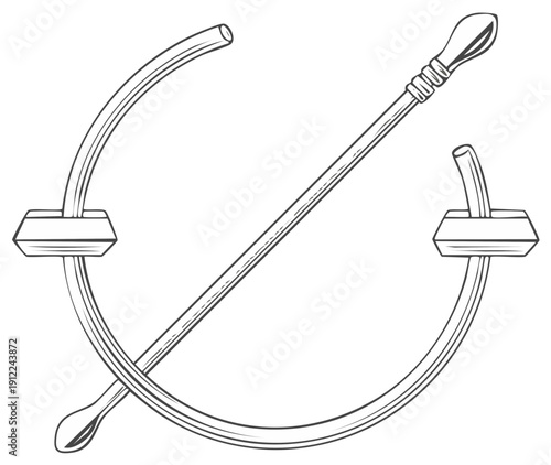 Black and white illustration of a vintage brooch emblem