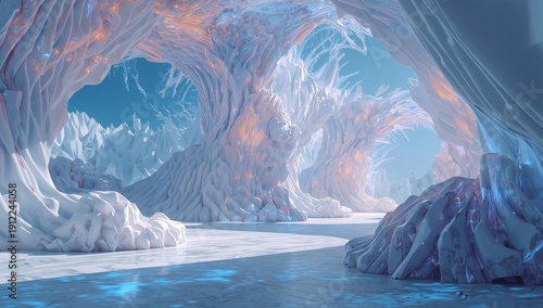 Artistic Ice Structures in a Bright Fantasy Landscape During Daytime