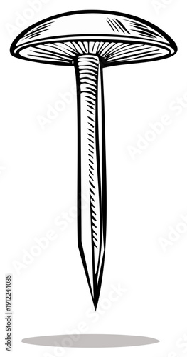 Hand Drawn Metal Nail Illustration Construction Material Object Fastener Hardware Sketch Style Single Nail Outline Black and White